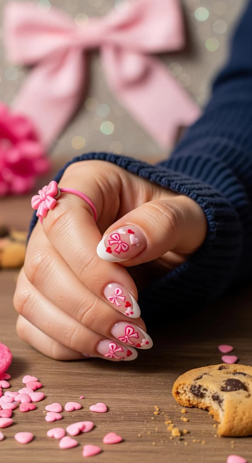 Pink Bow Nail Art