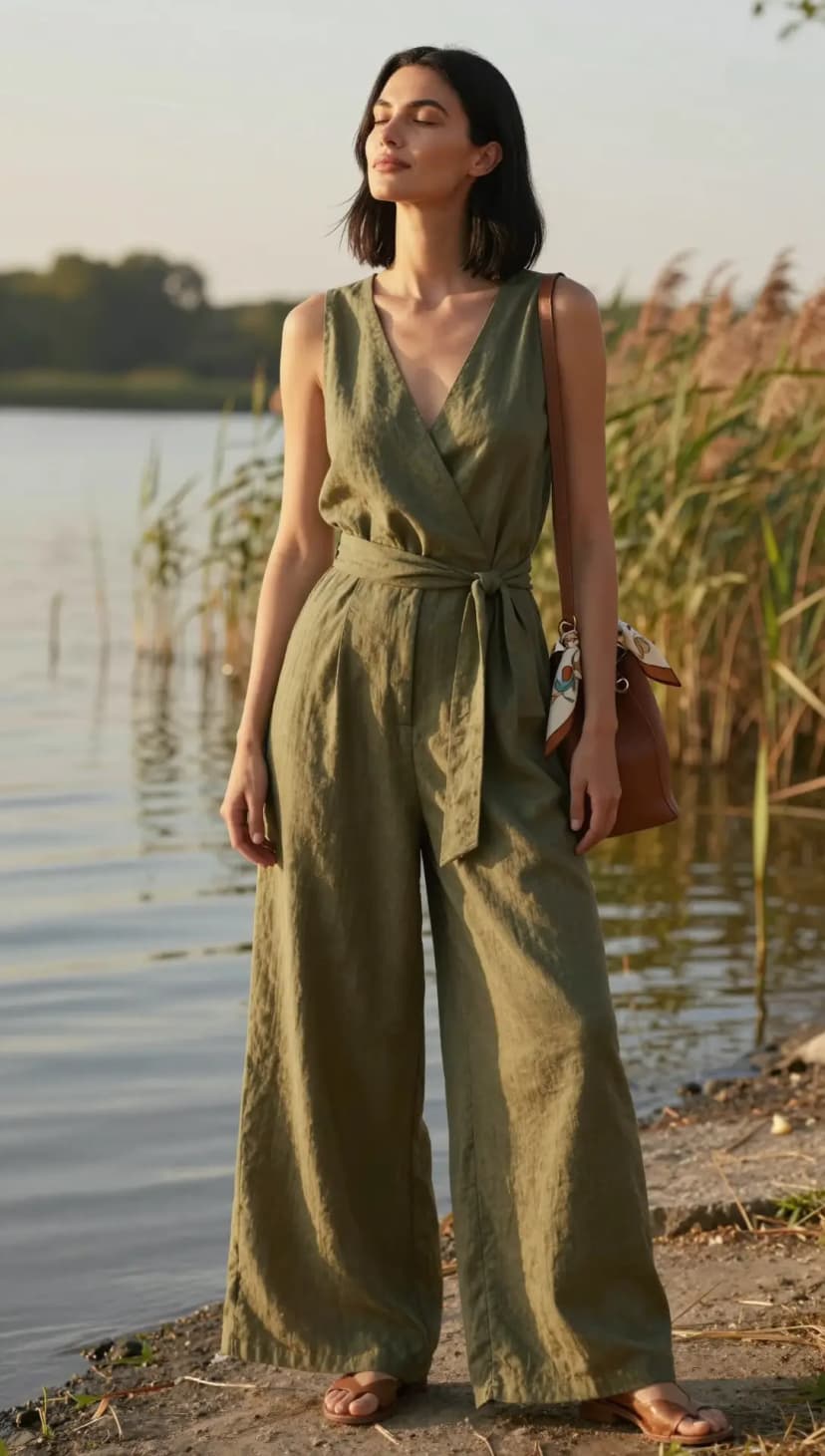 Olive Linen Jumpsuit