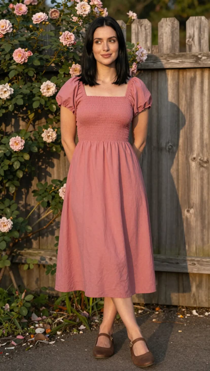 Rose Linen Midi Dress