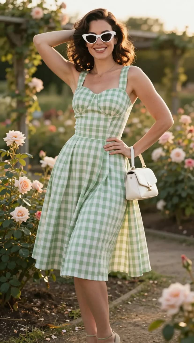 Green Gingham Cotton Dress