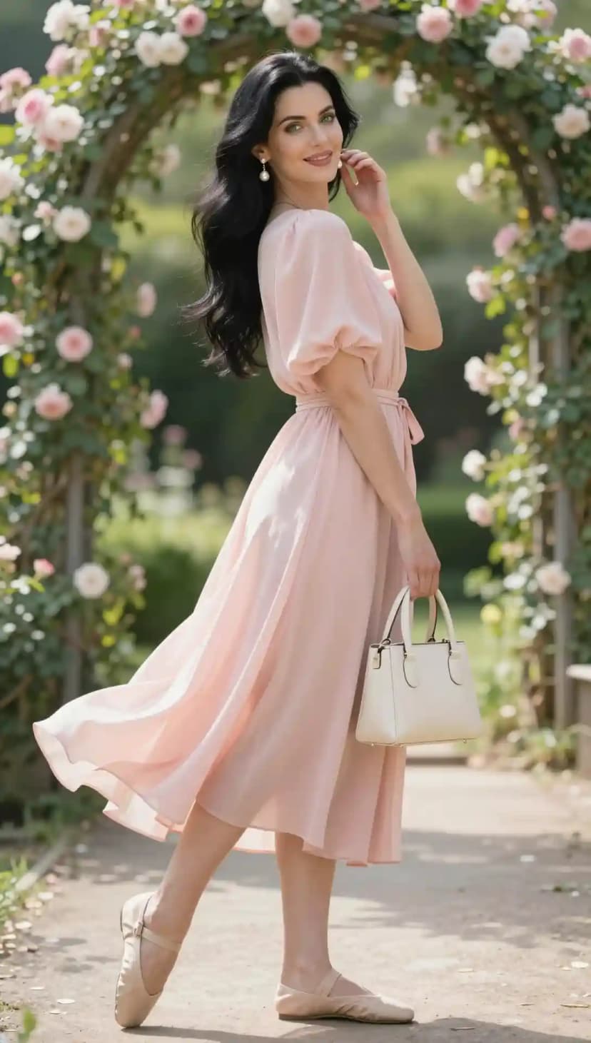 Pale Pink Chiffon Midi Dress