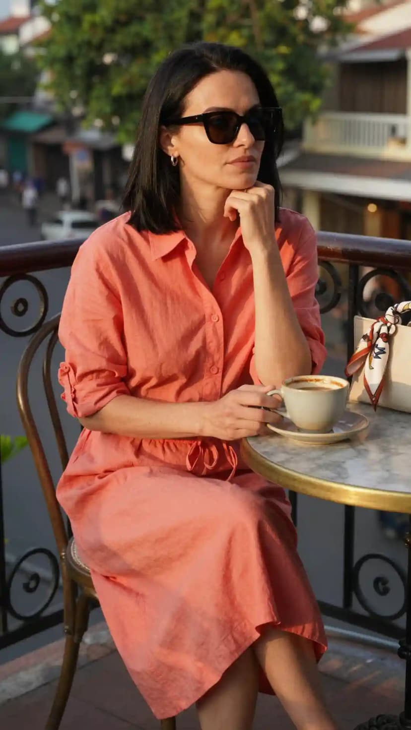 Coral Linen Shirt Dress