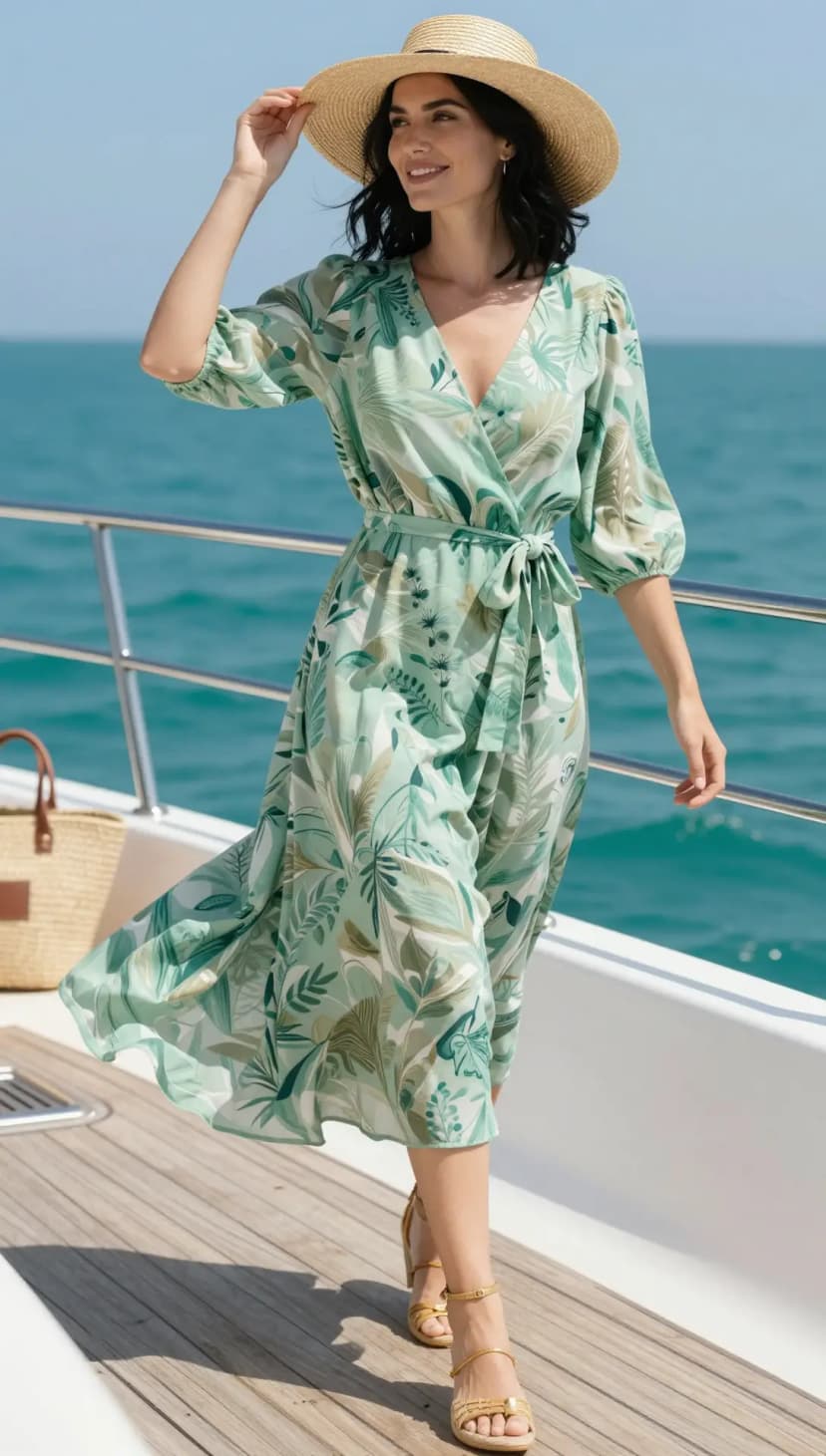 Mint Green Floral Print Chiffon Midi Dress