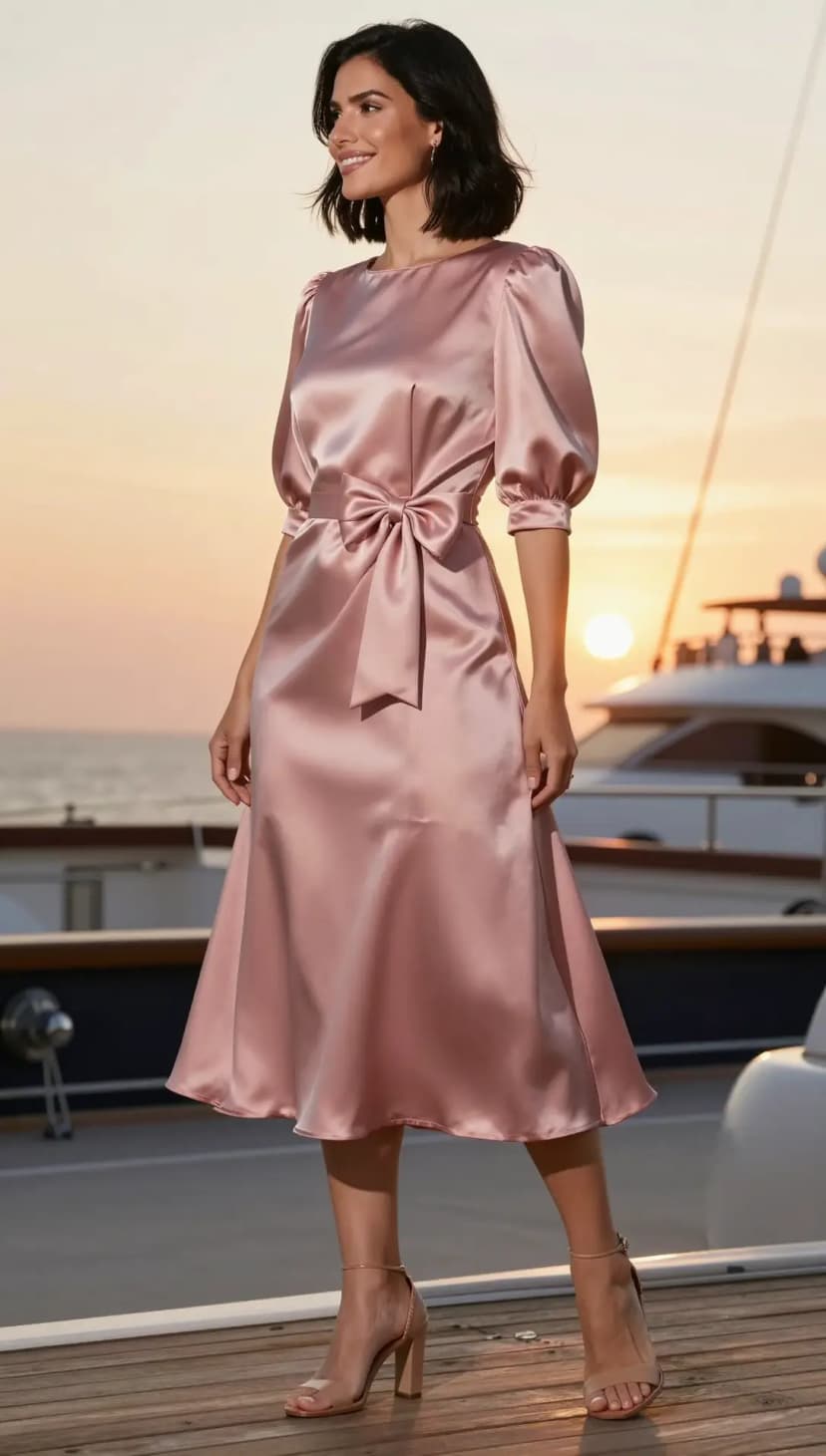 Pink Satin Midi Dress