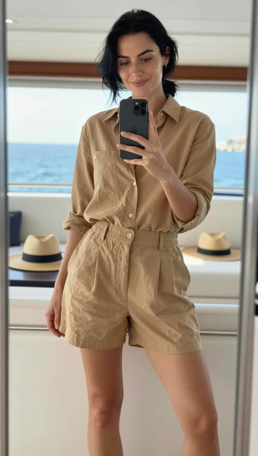 Tan Linen Shirt + Tan Linen Shorts