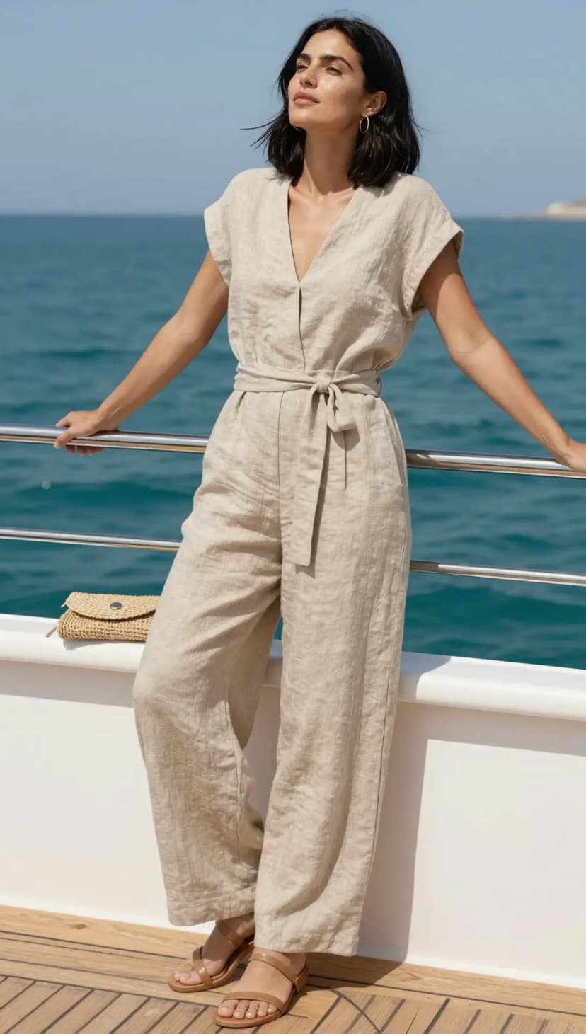 Beige Linen Jumpsuit