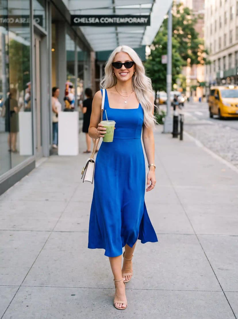 Cobalt Blue Satin Midi Dress