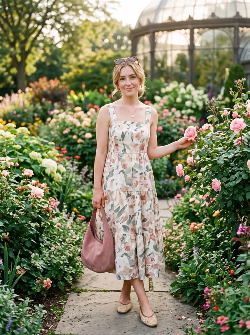 Floral Print Tiered Midi Dress