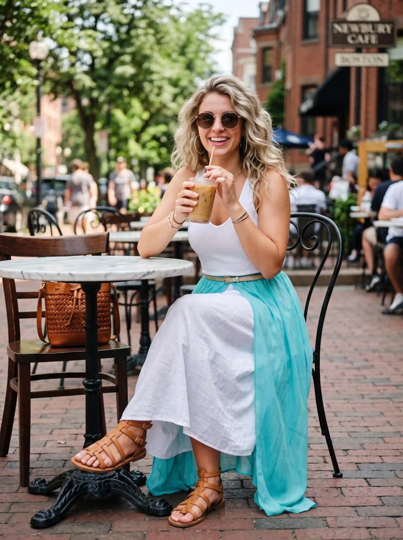 White Tank Top + Teal Chiffon Maxi Skirt