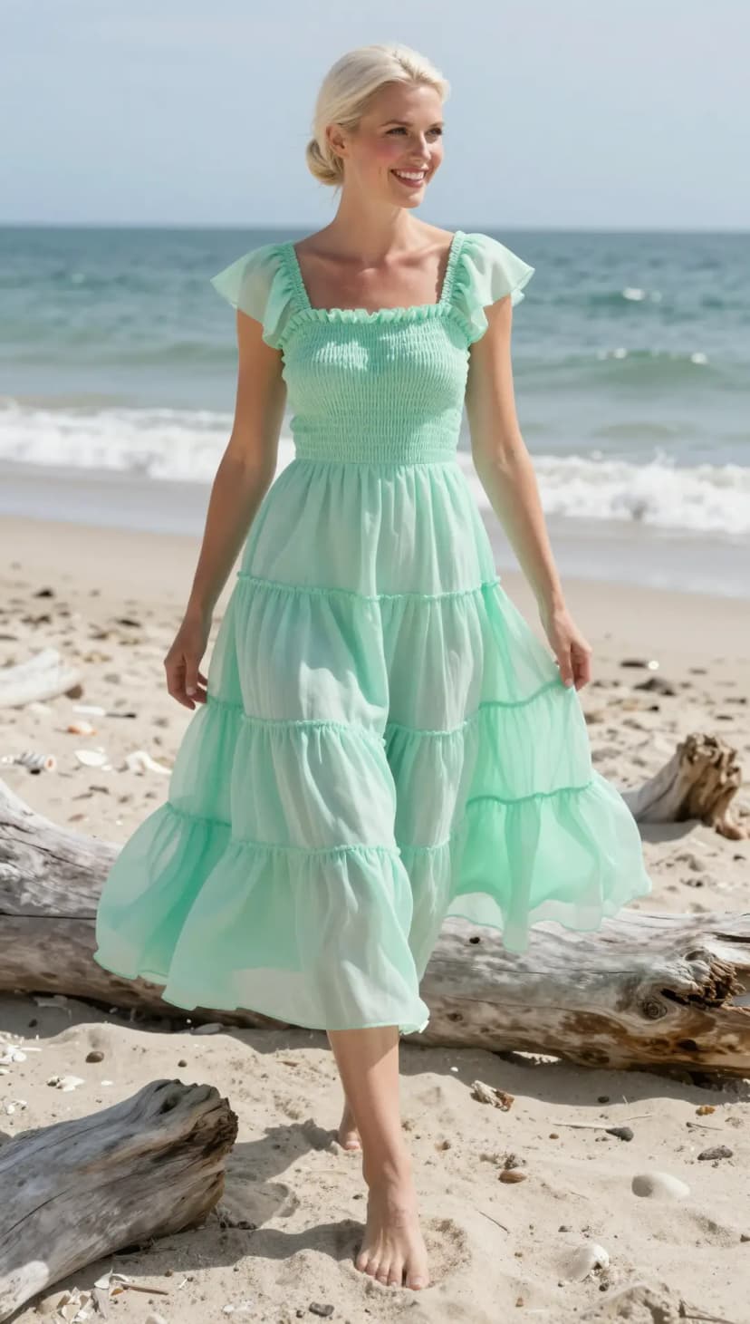 Mint Chiffon Tiered Maxi Dress