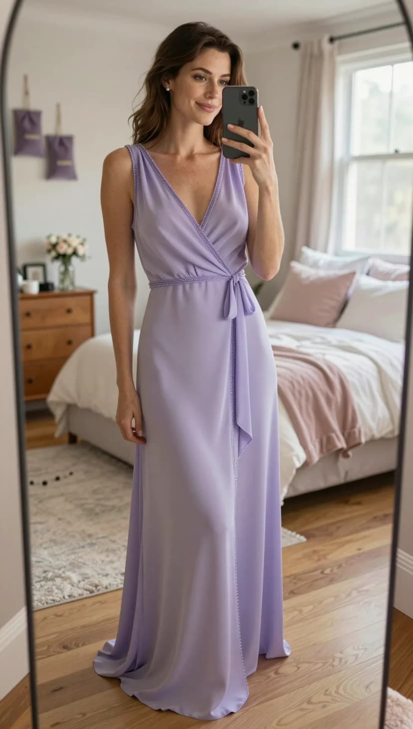Lavender Chiffon Wrap Maxi Dress