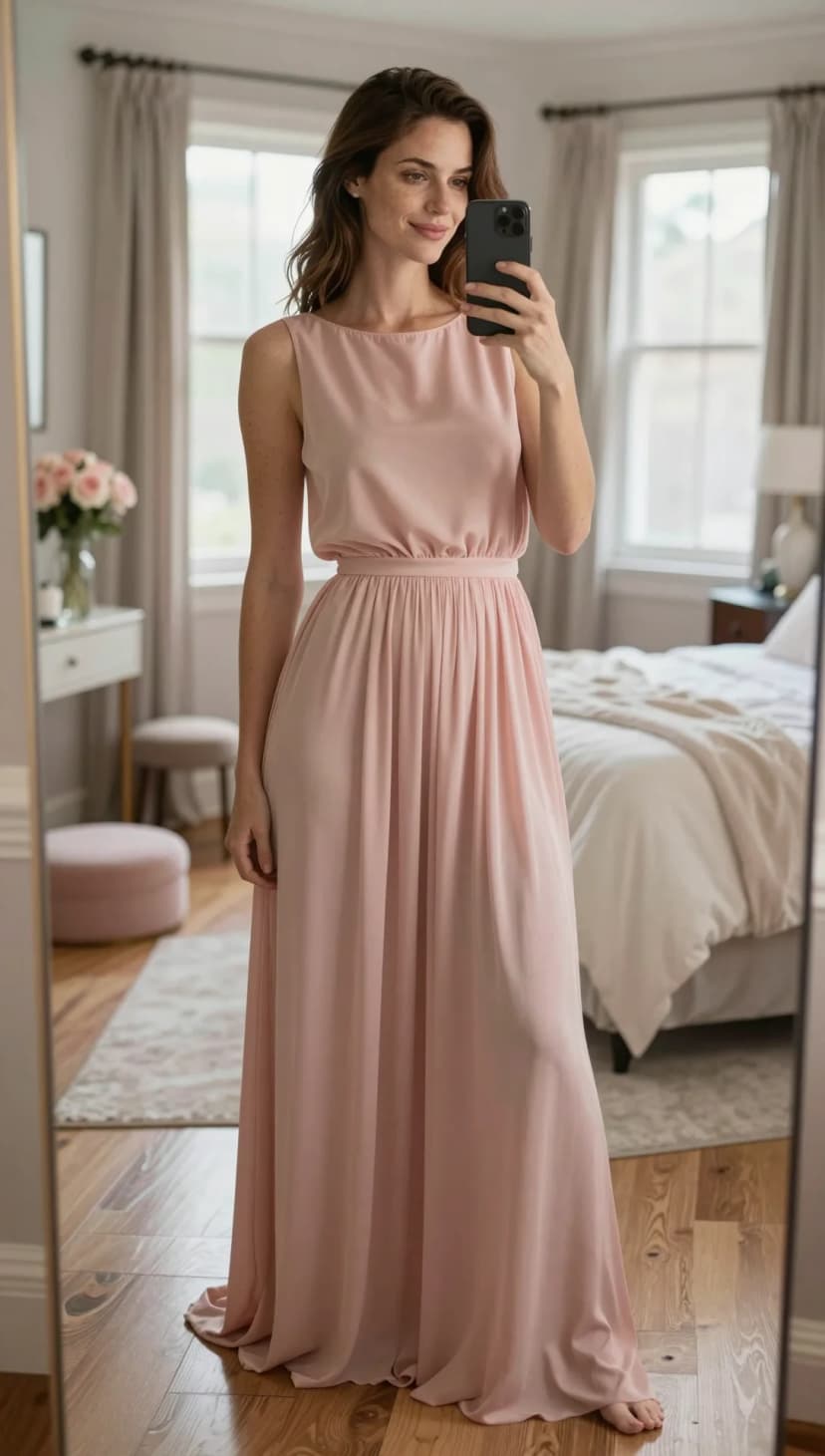 Blush Pink Pleated Midi Dress + Blush Pink Strappy Heels