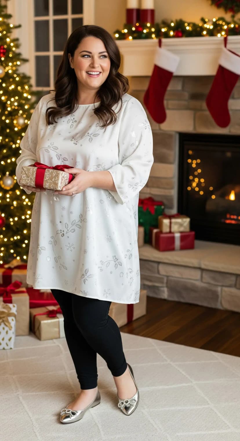 Silky Printed Christmas Motif Tunic