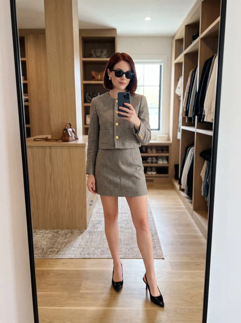 Grey Tweed Jacket + Matching Mini Skirt
