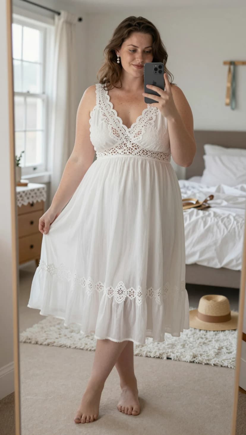 White Cotton Eyelet Midi Dress