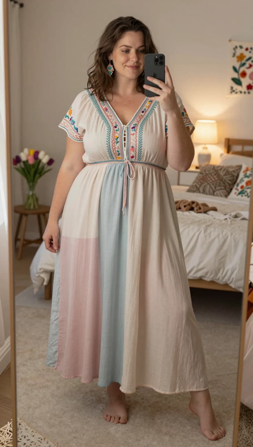Cream Embroidered Cotton Maxi Dress