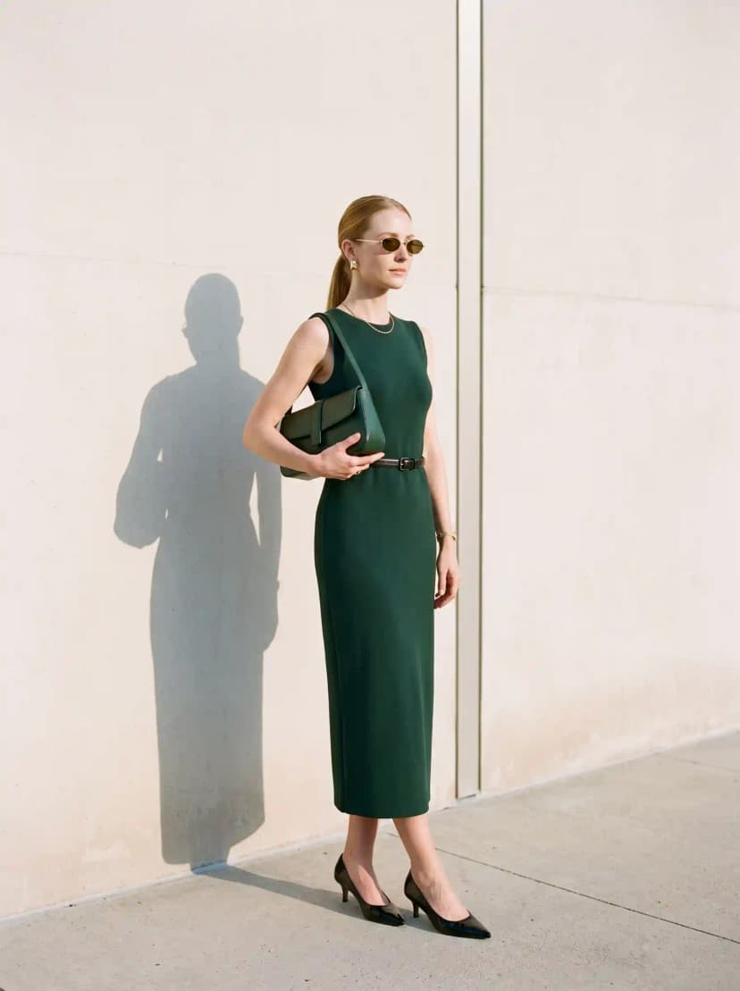 Dark Green Sleeveless Midi Dress