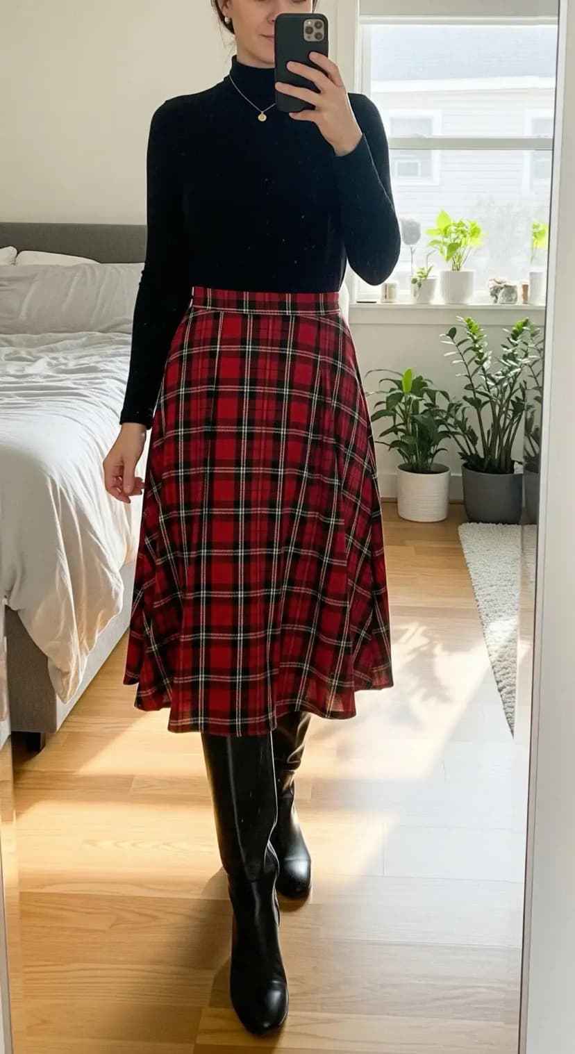 Classic Plaid Midi Skirt