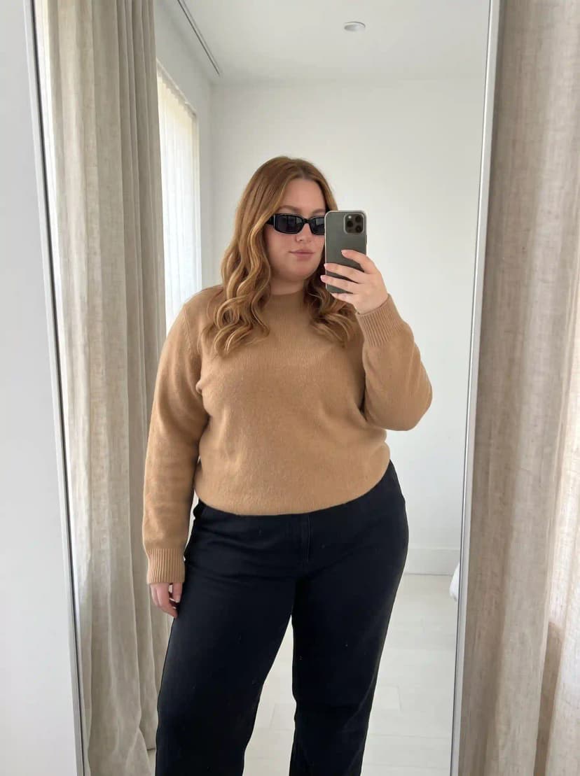 Camel Sweater + Black Pants