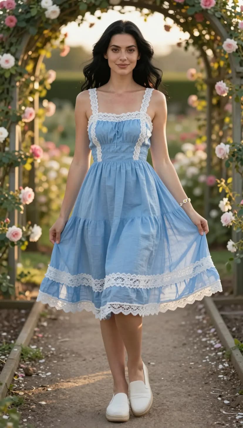 Sky Blue Cotton Sundress + White Leather Loafers