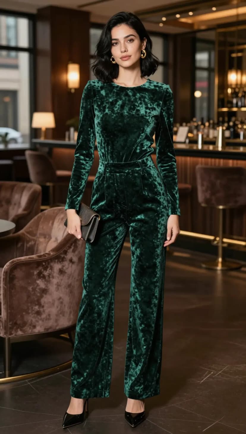 Emerald Crushed Velvet Jumpsuit