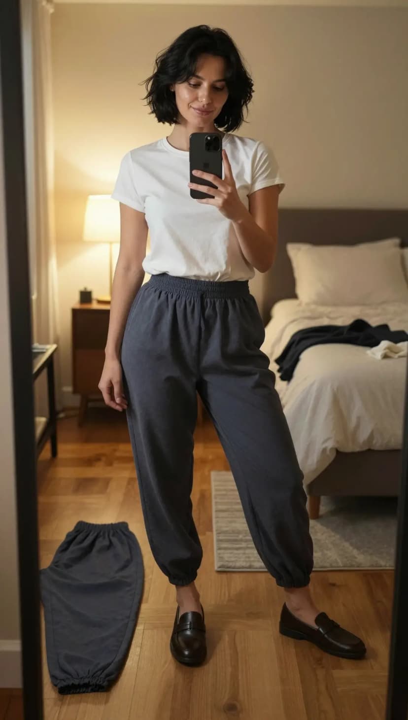 White Cotton T-Shirt + Charcoal Jersey Joggers