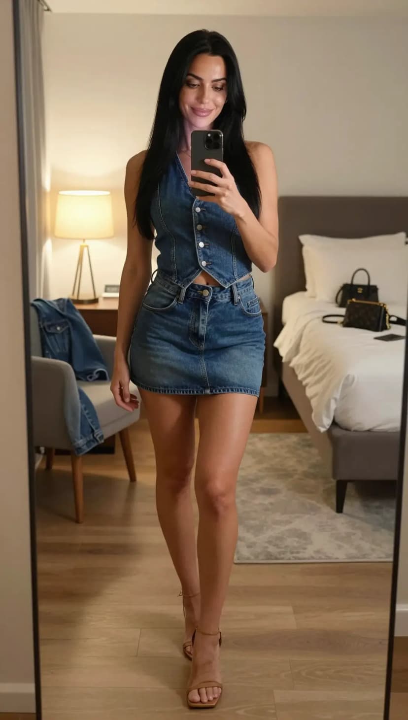 Blue Denim Vest + Blue Denim Mini Skirt