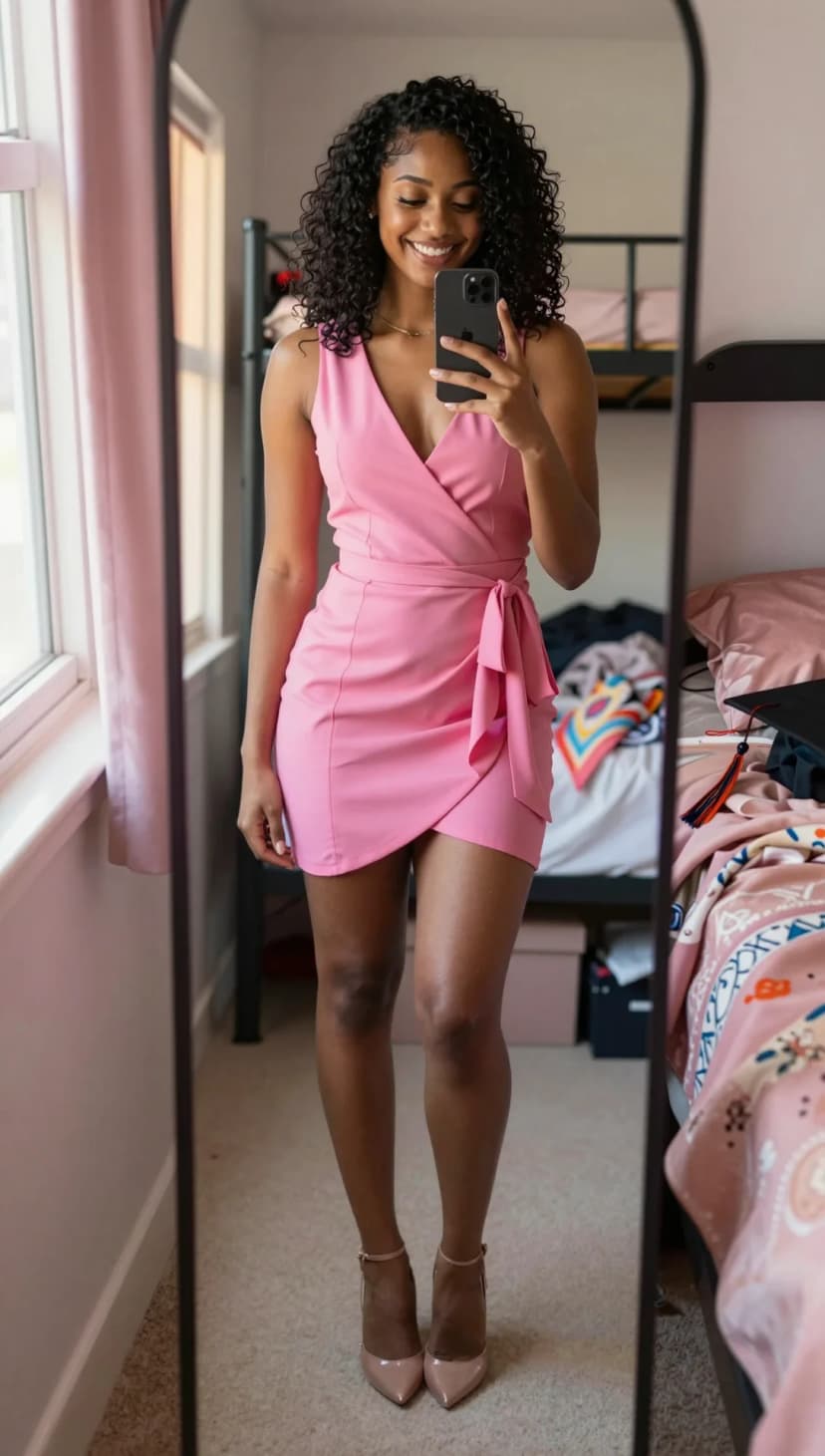 Hot Pink Wrap Mini Dress + Nude Patent Pumps