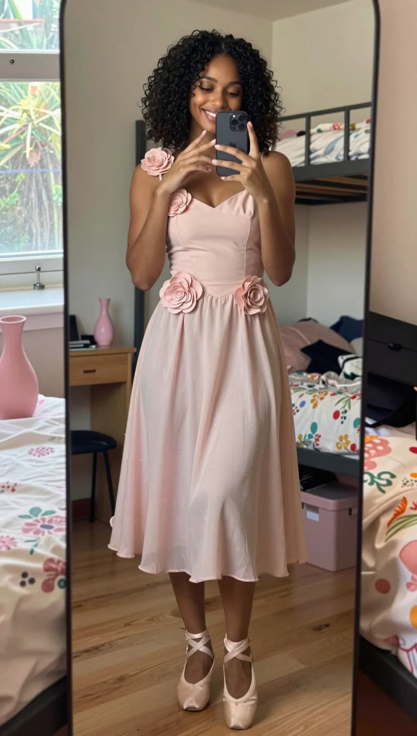 Pale Pink Chiffon Dress + Pale Pink Ballet Flats