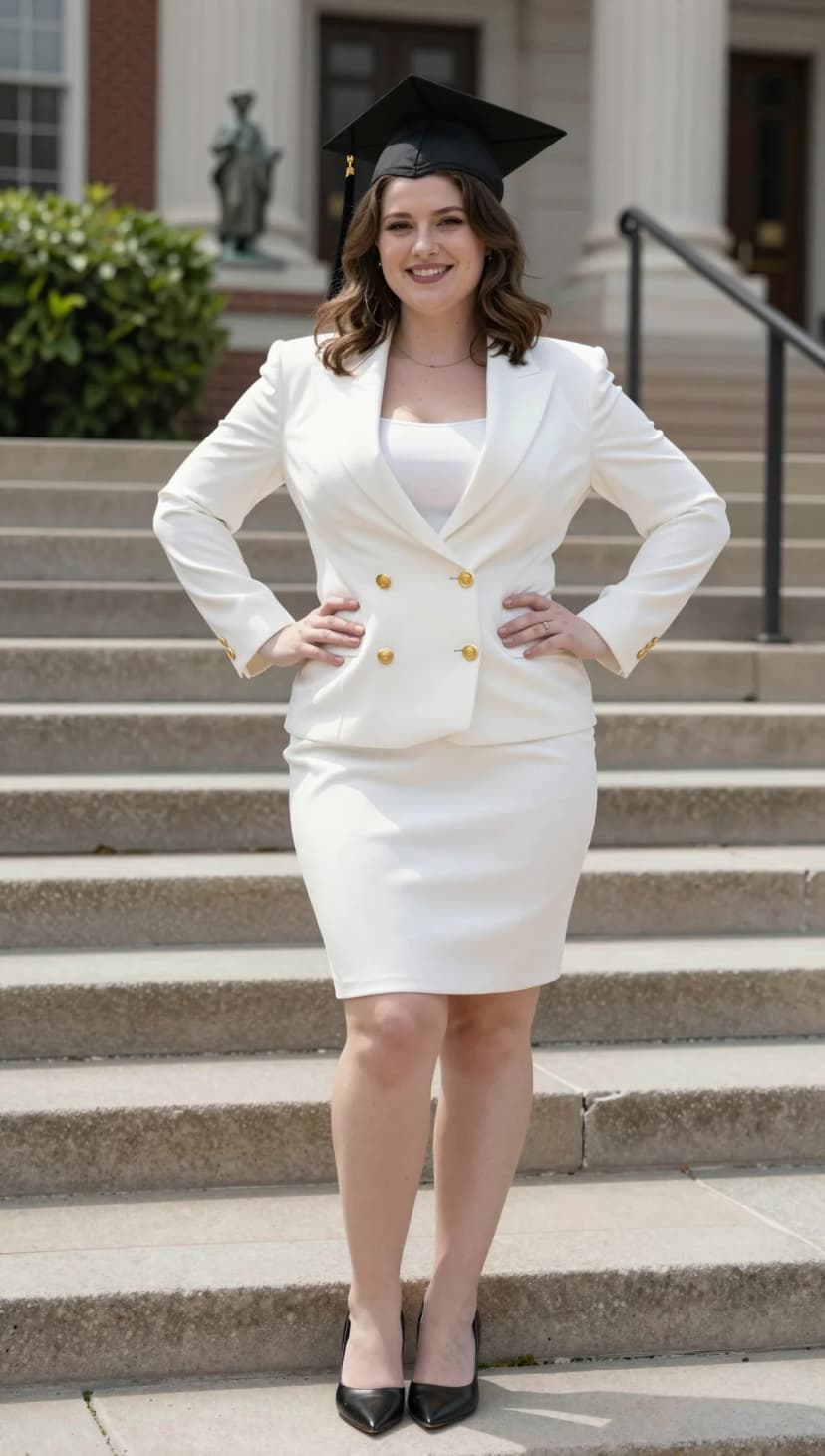 White Linen Double-Breasted Blazer + White Linen Pencil Skirt + White Square Neck Tank Top + Black Pointed-Toe Heels