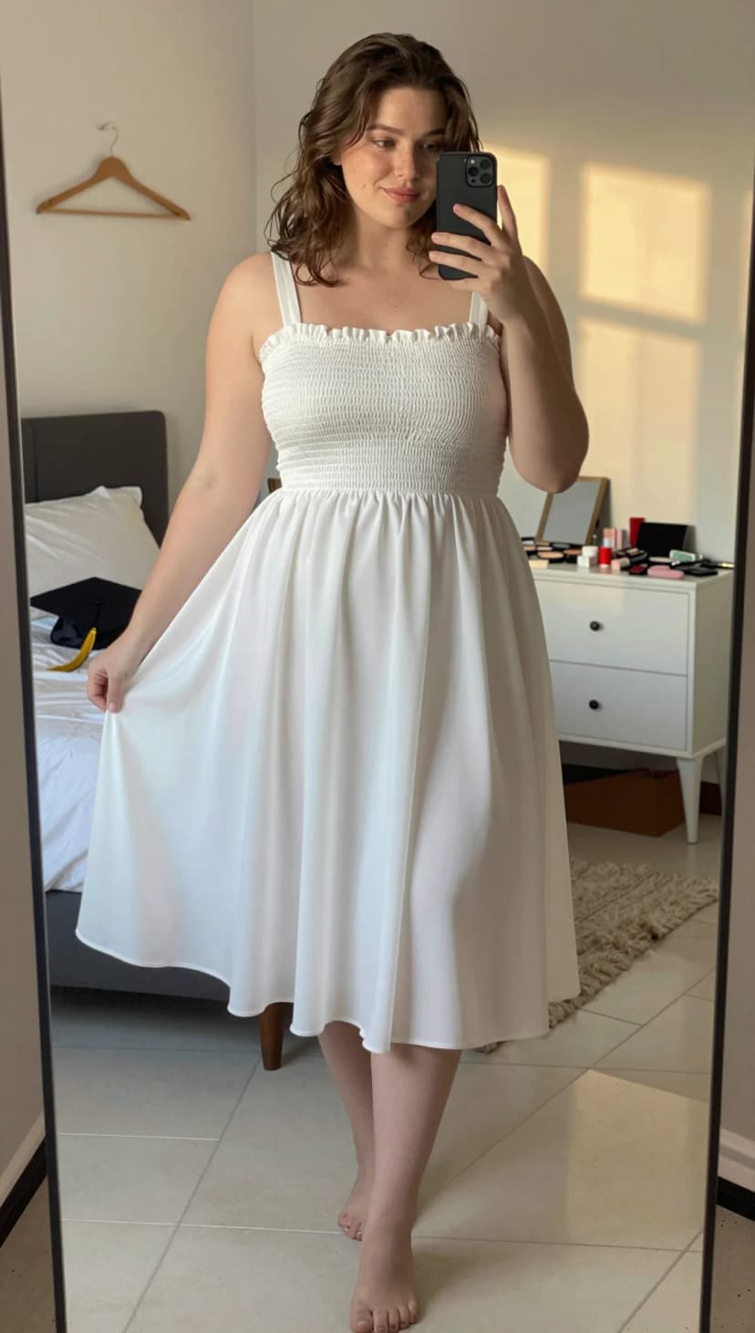 White Smocked Midi Dress