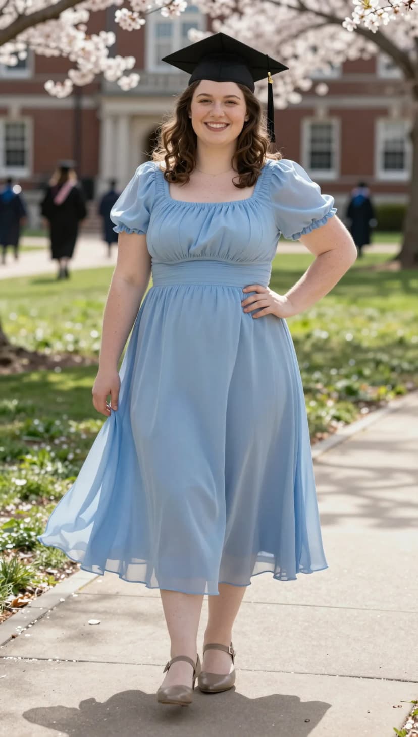 Sky Blue Chiffon Midi Dress + Taupe Mary Jane Heels