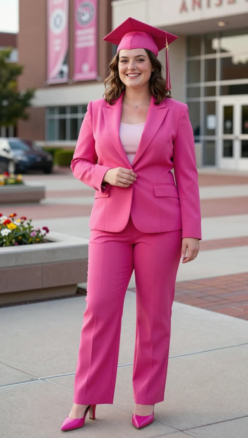 Hot Pink Crepe Blazer + Hot Pink Crepe Trousers + Light Pink Tank Top + Hot Pink Stiletto Heels