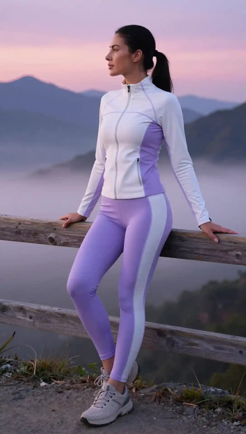 White and Lavender Performance Jacket + Lavender Performance Leggings