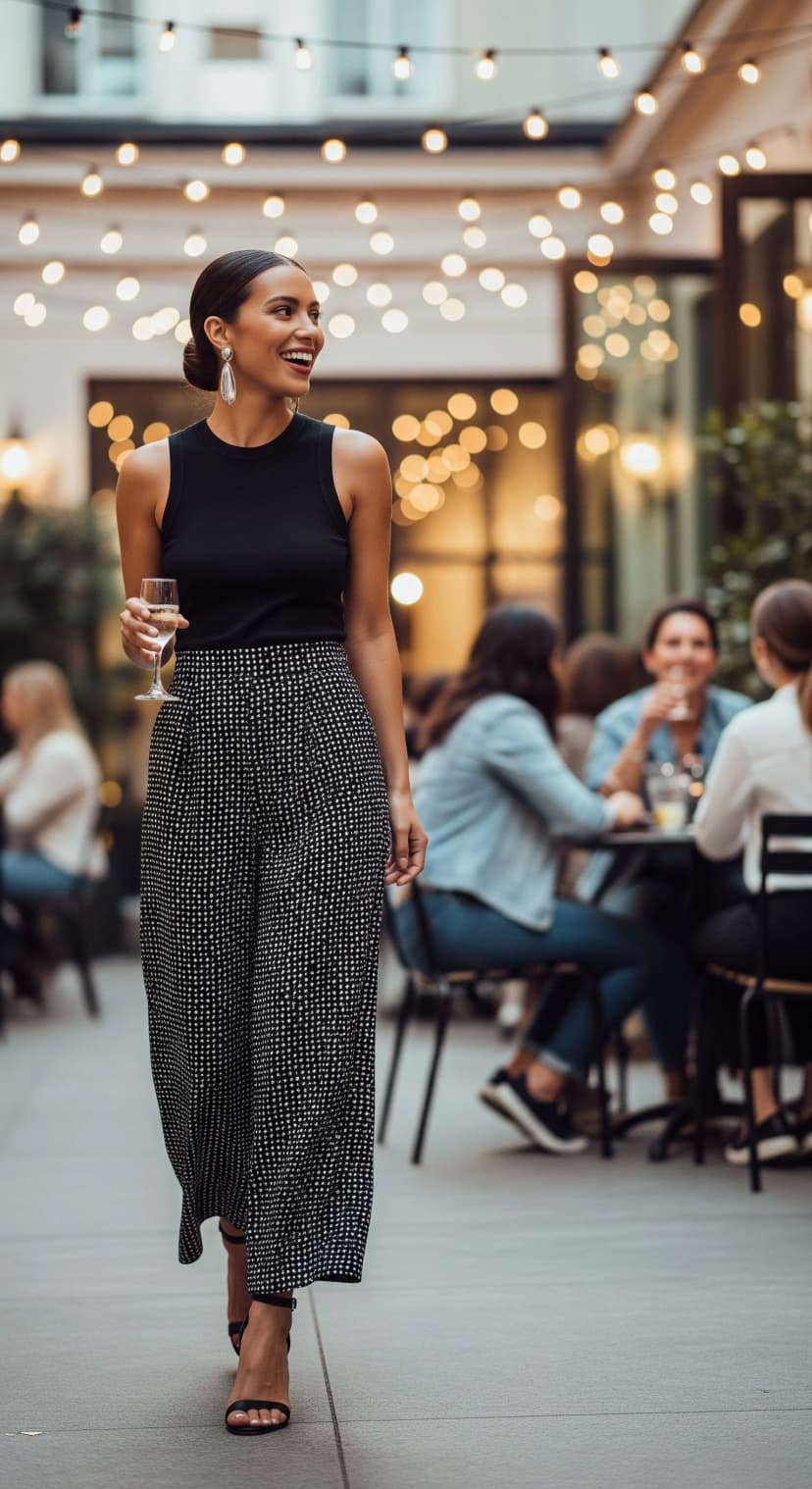 5. Sleeveless Patterned Bottom Jumpsuit with Solid Fitted Top