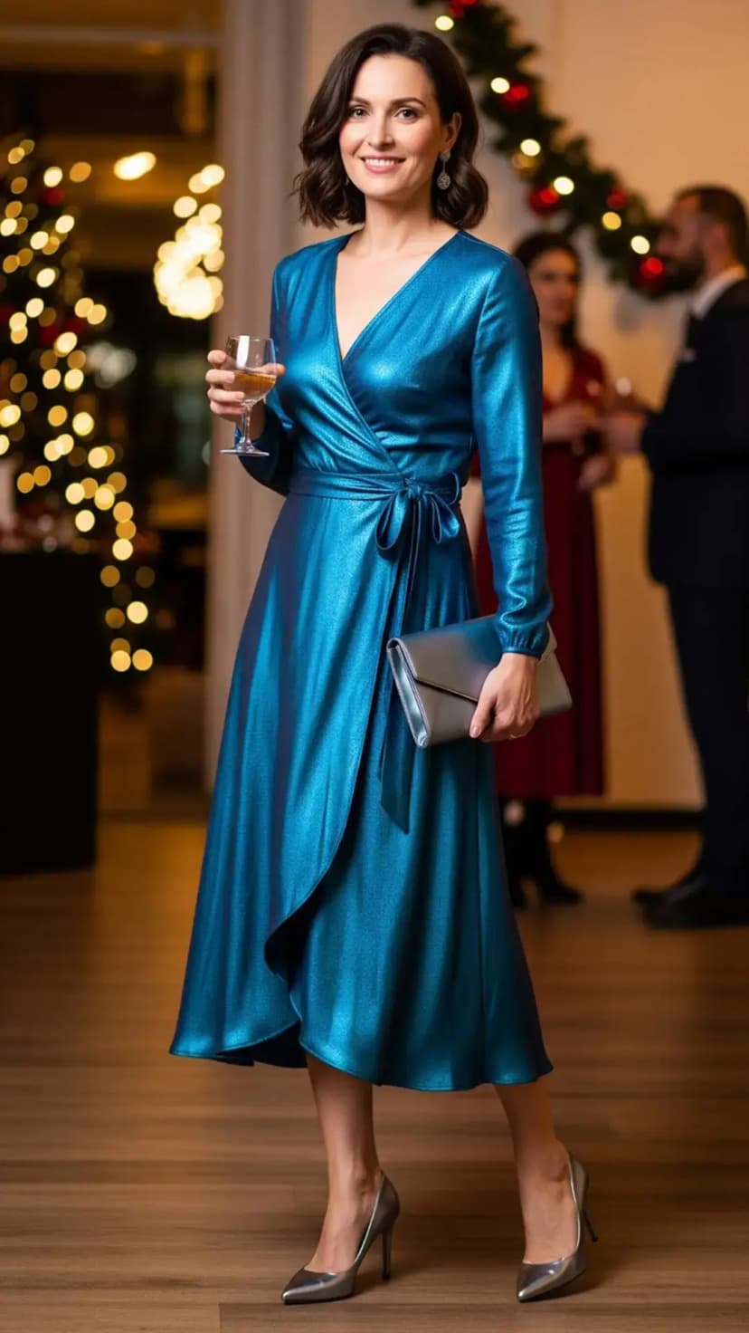Shimmery Teal Wrap Dress