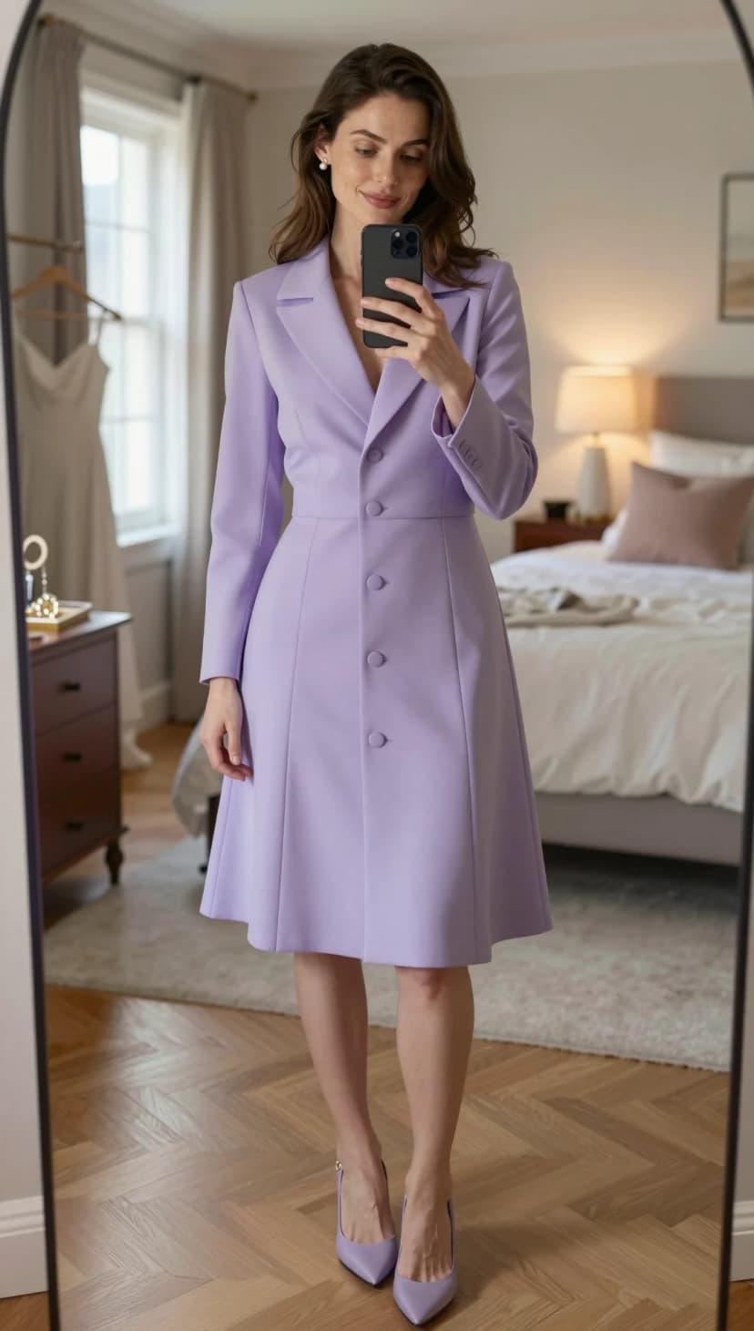 Lavender Wool Blend Blazer Dress + Lavender Pointed Toe Heels