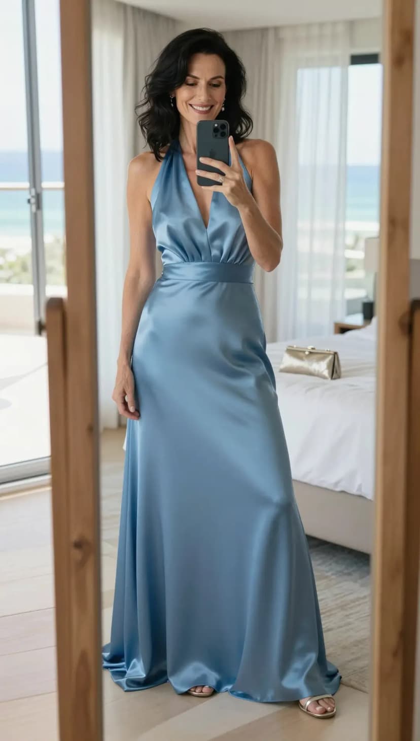 Sky Blue Satin Maxi Dress