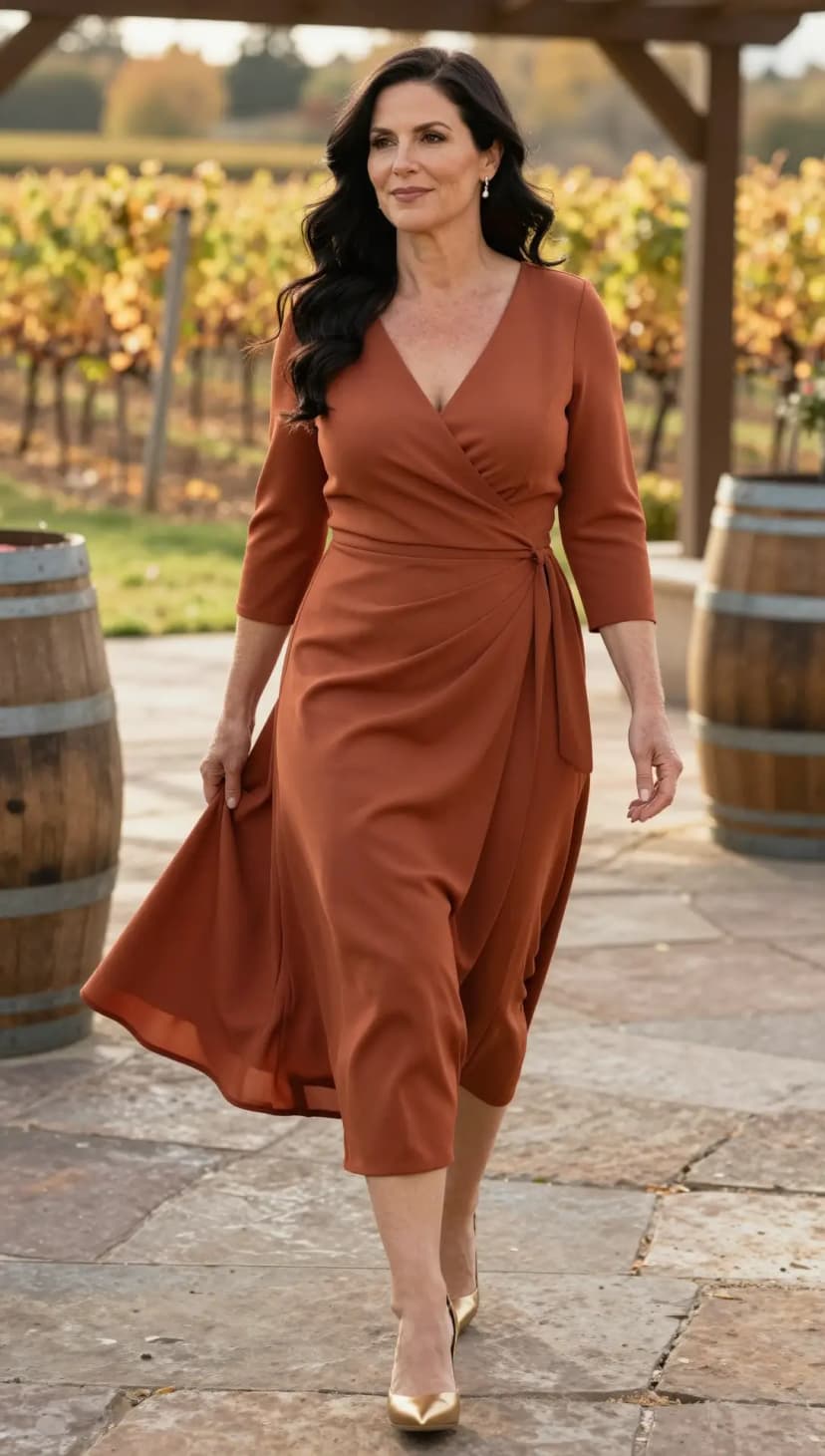 Terracotta Crepe Wrap Dress