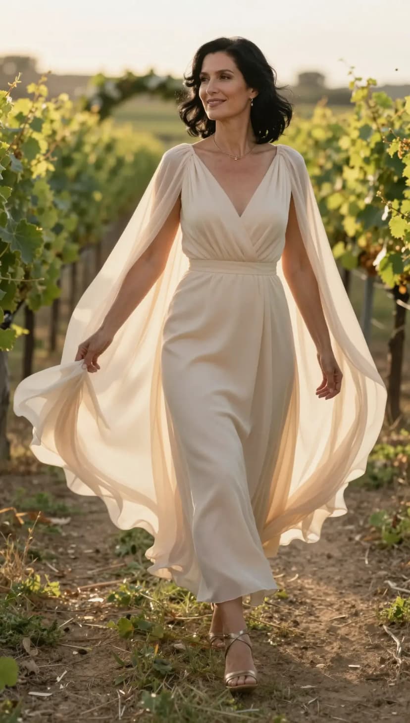 Cream Chiffon Cape Gown