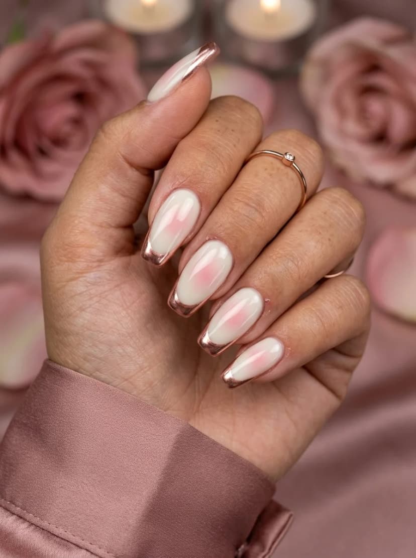 Rose Gold Chrome French Tips