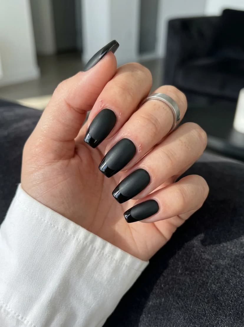 Matte Black with Glossy French Tips