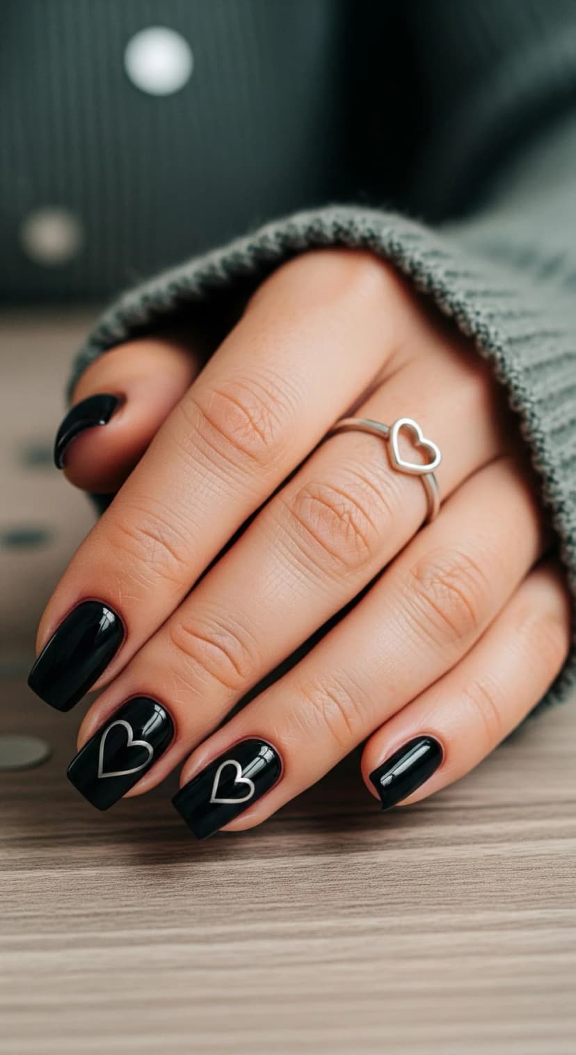 Classic Black Glossy Nails (Minimal & Romantic)