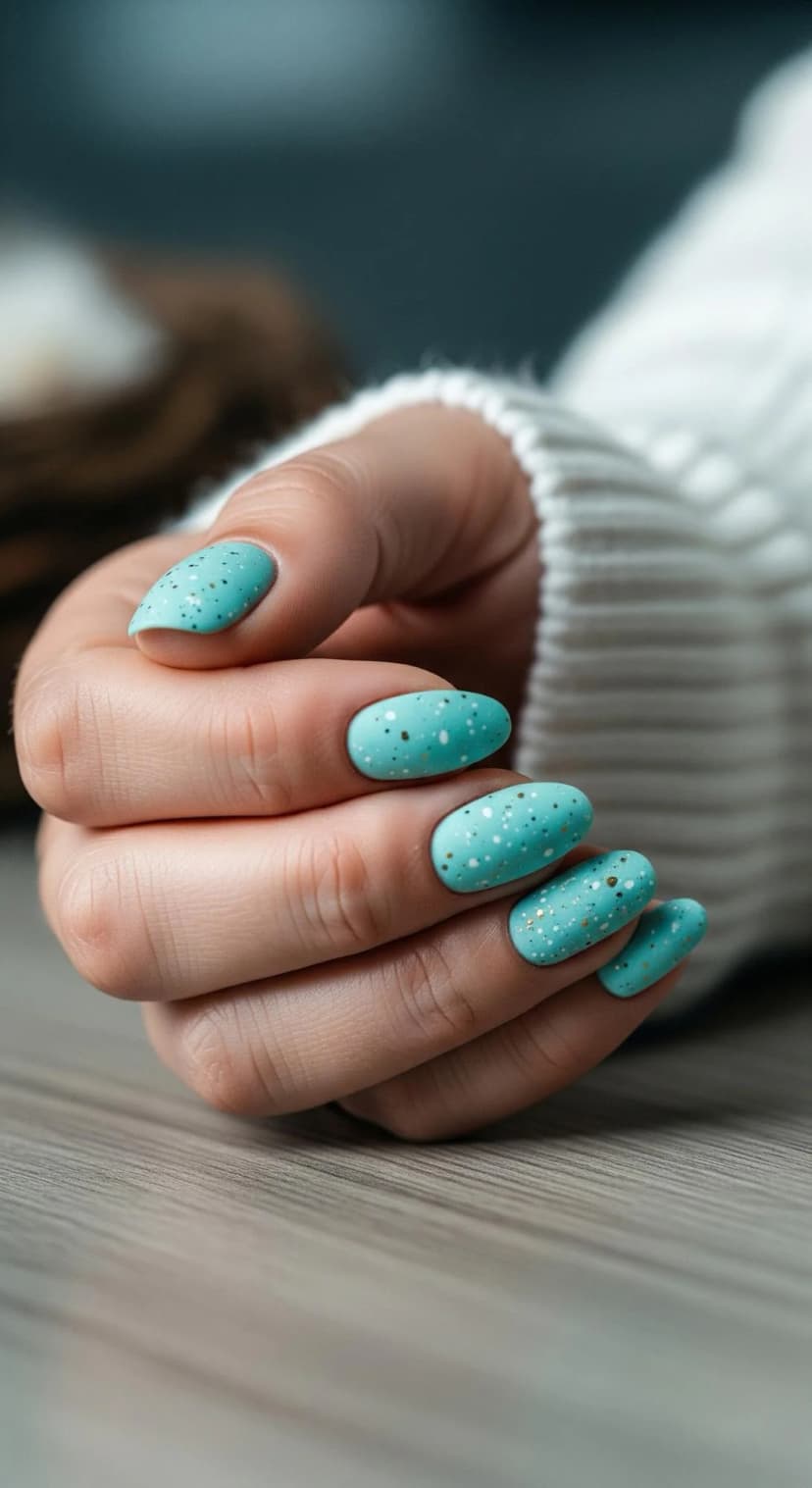 Teal Speckled Nails