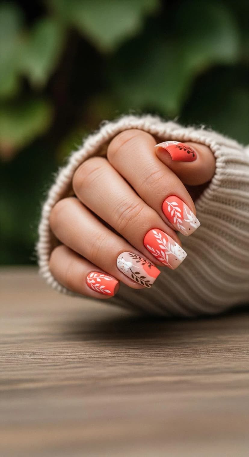 Orange Easter Speckled Egg Nails with Delicate Florals