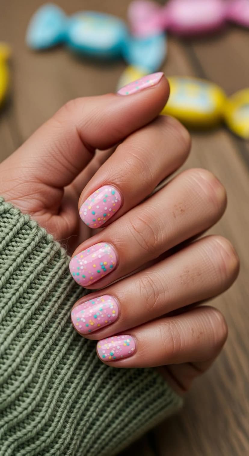 Pink Speckled Easter Egg Nails