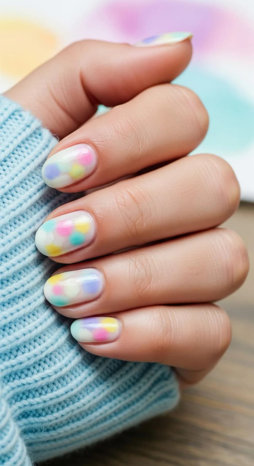 White Gradient Nails with Pastel Speckles