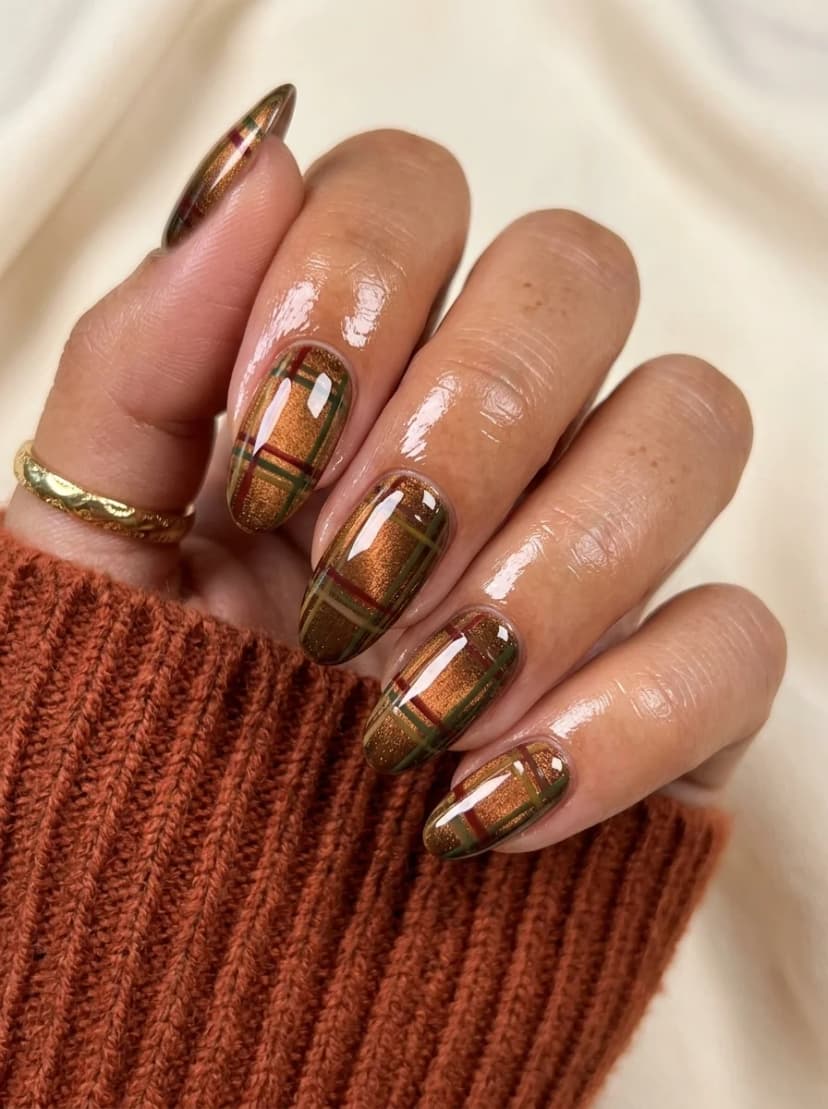 Autumn Plaid Tartan Nails