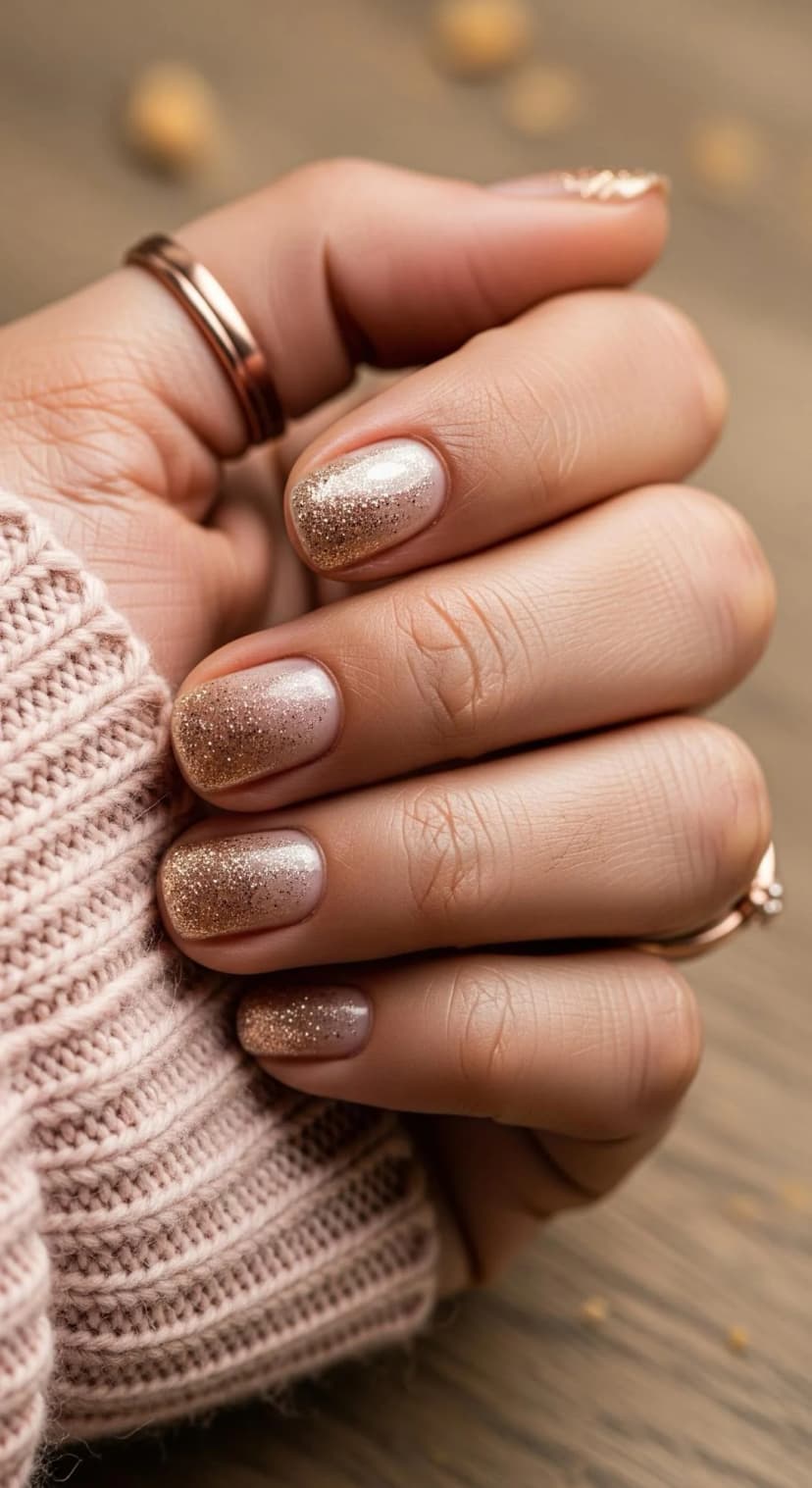 Rose Gold Glitter Ombre Nails β Soft, Cozy Glam