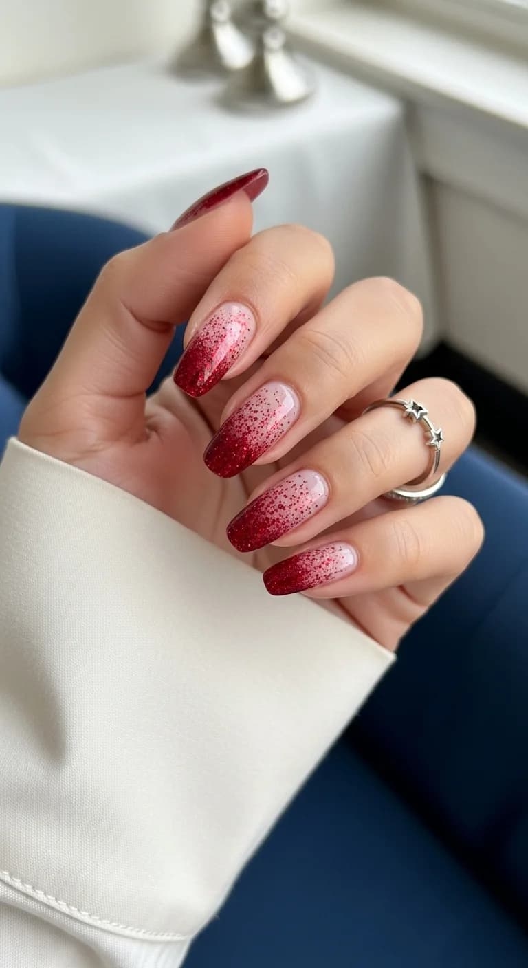 Sparkling Cherry Red Ombre Glitter